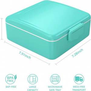 Caserola pentru pranz VOLUEX, plastic, albastru, 4 compartimente, 1300 ml