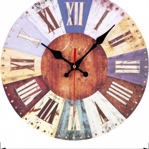 Ceas de perete VIVILINEN, model Vintage, lemn, multicolor, 30 cm