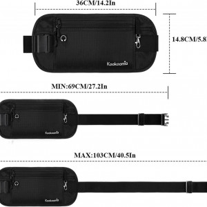 Centura pentru fitnes cu buzunar pentru telefon si casti Kookoomia, nailon, negru, 36 x 14,8 cm / 69-103 cm