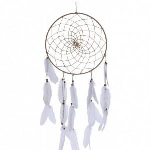 Decoratiune Dream Catcher, iuta/ pene/ margele, 33 x 5 x 90 cm