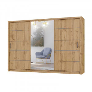 Dressing Dovelo, cu iluminare si oglinda, lemn, maro, 218 x 250 x 61 cm