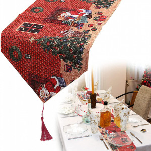 Fata de masa decorativa Gxhong, bej/rosu/verde, poliester, 180 x 33 cm