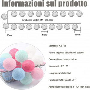 Instalatie cu 20 Led-uri Naglreia, multicolor, plastic/bumbac, 3 m