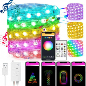 Instalatie cu telecomanda si aplicatie pe telefon YiKAiLi, multicolor, bluetooth, 66 LED-uri, 10 m