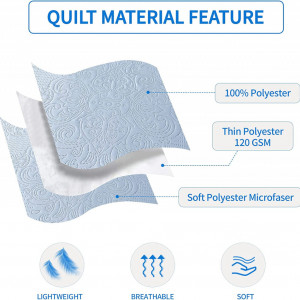 Lenjerie de pat 3 piese Qucover, poliester, albastru deschis, 240 x 260 cm/ 50 x 75 cm