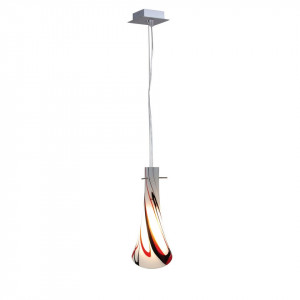Lustra tip pendul Parmelia sticla cristal vopsita/otel inoxidabil, 1 bec, alb-rosu, diametru 20 cm