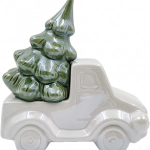 Obiect decorativ de Craciun Casaido, alb/verde, ceramica, 16,5 x 9 x 16,2 cm