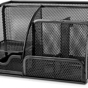Organizator de birou Haugo, metal/cauciuc, negru, 22 x 14 x 12,7 cm