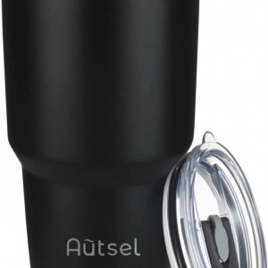Pahar cu capac Autsel, otel inoxidabil, negru/argintiu, 900 ml
