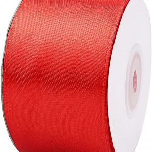 Panglica de satin Nuoshen, poliester, rosu, 25 m x 4 cm