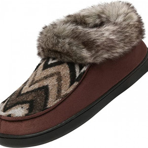 Papuci de iarna cu blana Mishansha, textil/cauciuc, maro, 39