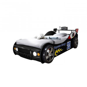 Pat model auto Grissett, cu LED, lemn, negru, 60 x 105 x 225 cm