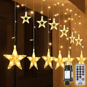 Perdea de lumini cu 108 LED-uri si 12 stele Salcar, IP44, alb cald, 2 x 1 m