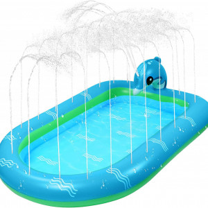 Piscina pentru copii cu stropitoare Ekkong, PVC, verde/albastru, 101 x 167 cm