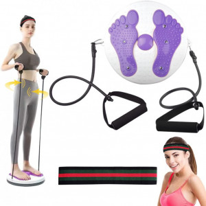 Placa cu 2 snururi elastice pentru fitness Anyingkai, plastic/latex, alb/violet/negru
