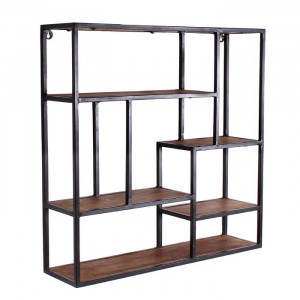 Raft de perete Minden, lemn masiv/ metal, maro/negru, 80 x 80 x 20 cm