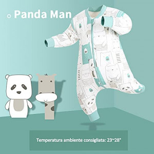 Sac de dormit pentru copii Isyunen, model Panda, bumbac, multicolor, M, 1-3 ani