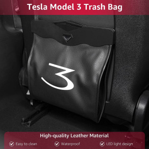 Sac de gunoi auto model Tesla 3 BASENOR, LED, piele sintetica, negru