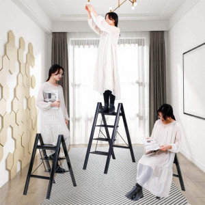 Scara pliabila cu 3 trepte BAOYOUNI, aluminiu, negru, 45 x 67 x 82 cm