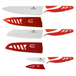 Set 3 cutite si 3 protectii Blaumann cu lama din otel inoxidabil, BL-5021, rosu