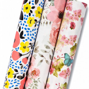 Set 3 role de hartie pentru impachetat Ruspepa, model floral, multicolor, 43,2 x 305 cm
