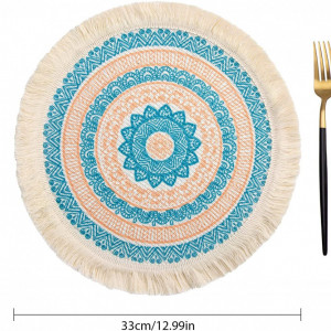 Set 4 naproane pentru farfurii VINILITE , bumbac/poliester, portocaliu/albastru, lavabil, 33cm
