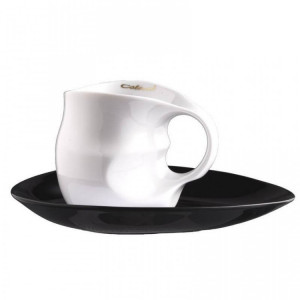 Set cafea Espressissimo pentru doua persoane, alb/negru, portelan