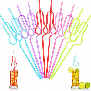 Set de 10 paie curbate pentru bauturi Qpout, plastic, multicolor, 27 cm