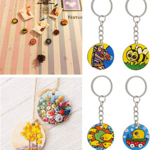 Set de 100 brelocuri cu 100 felii de lemn FOCCTS, argintiu/natur, metal/lemn, 8, 5 cm