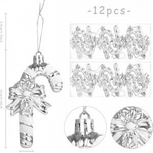Set de 12 decoratiuni bastonase de Craciun Gwhole, argintiu/alb, plastic, 11 cm