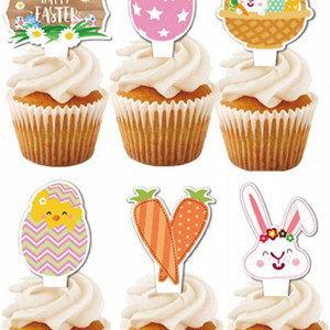 Set de 12 decoratiuni pentru prajituri de Paste HEIGOO, hartie, multicolor, 11 cm
