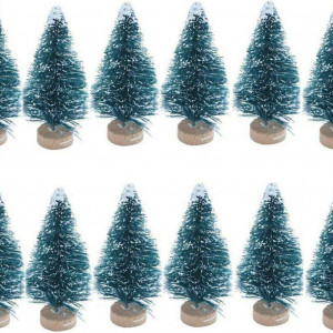 Set de 12 mini brazi artificiali ce Craciun Vohoney, plastic, alb/verde, 6,5 cm