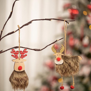 Set de 12 ornamente pentru brad Valery Madelyn, lemn/textil, natur/alb/rosu