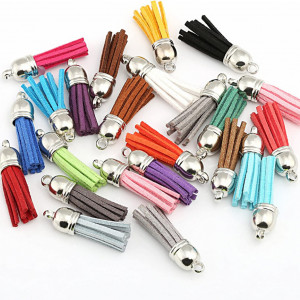 Set de 120 pandative cu ciucuri pentru brelocuri Naler, multicolor, piele/metal, 38 mm