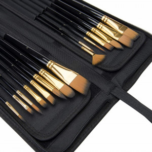 Set de 15 pensule profesionale Fuumuui, maro, par/lemn, 28-30 cm
