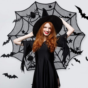 Set de 2 fete de masa pentru Halloween TSLBW, poliester, negru/gri, 102 cm / 48 x 186 cm