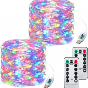 Set de 2 instalatii cu 200 de LED-uri ITICdecor, plastic, multicolor, USB, 8 moduri iluminare, 20 m