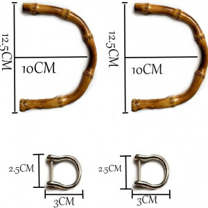Set de 2 manere pentru geanta/sacosa ZouWei, bambus/metal, maro/argintiu, 12,5 x 10 cm / 2,5 x 3 cm