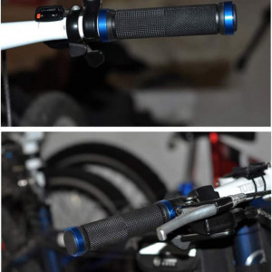 Set de 2 mansoane ergonomice pentru bicicleta CYchen, cauciuc/aluminiu, negru/albastru, 13 x 3,4 cm
