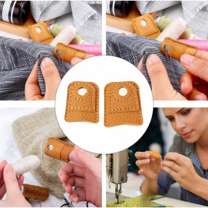 Set de 2 protectii de deget pentru cusut Helweet, piele, maro, 4,2 x 3,3 cm / 3,1 x 3,8 cm