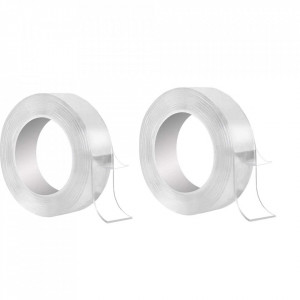 Set de 2 role banda adeziva fata/verso TZMY-UE, poliuretan, transparent, 3m x 3 cm