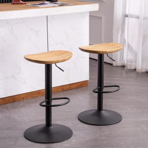 Set de 2 scaune de bar Younike, lemn masiv/otel, 41 x 38,5 x 53 /55-80 cm
