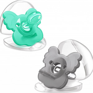 Set de 2 suzete pentru bebelusi 6-18 luni TYRY.HU, silicon, gri/verde, 5 x 5,5 cm