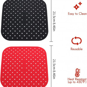 Set de 2 tampoane de aer neaderente pentru friteuza cu aer XQMMGO, silicon, negru/rosu, 21,5 cm