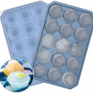 Set de 2 tavi pentru cuburi de gheata AinDen, silicon, albastru, 20 x 12,5 x 3,5 cm