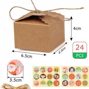 Set de 24 cutii cadou cu etichete si autocolante pentru calendar de advent Gxhong, hartie, multicolor, 6,5 x 6,5 x 4 cm / 3,5 cm