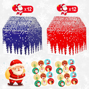 Set de 24 cutii pentru prajituri Qpout, carton, alb/albastru/rosu, 9,5 x 9,5 x 12 cm