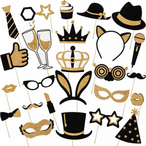 Set de 25 accesorii pentru recuzita foto LUSiT7, carton, negru/auriu