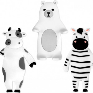 Set de 3 carlige adezive Meko, ceramica/PVC, alb/gri, 7 x 11,5 cm
