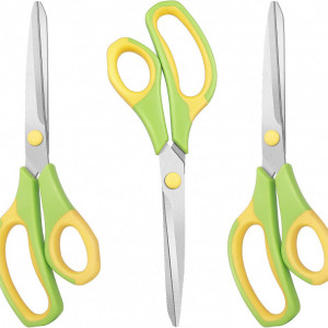 Set de 3 foarfeci Asdirne, plastic/otel inoxidabil, argintiu/galben/verde, 21,5 x 7 cm